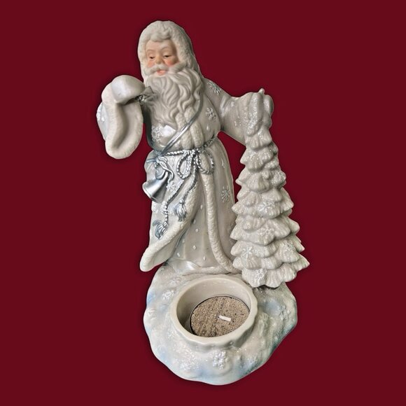 Partylite Spirit of the Season Santa Christmas Tree White Silver Candle Holder - Picture 2 of 14